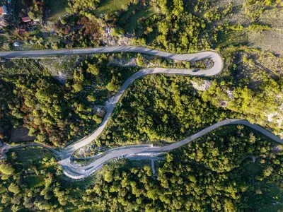an aerial view of a winding road in the forest at Apartment BAR M3B in Bar