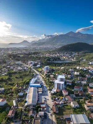 an aerial view of a city with mountains in the background at Apartment BAR M3B in Bar