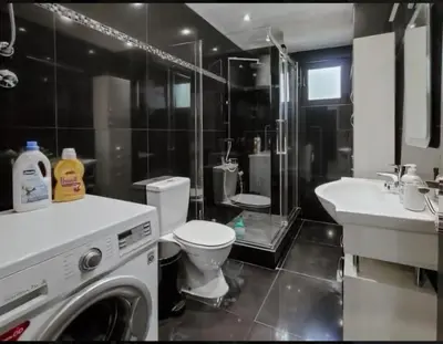 a bathroom with a washer and a toilet and a sink at Holiday 1 in Dobrota