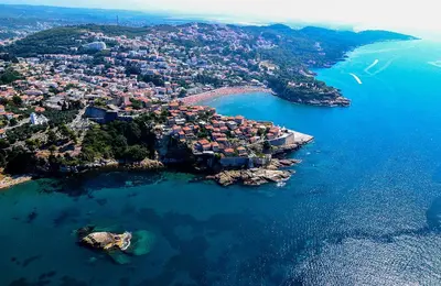 an aerial view of an island in the water at Apartment Boksi in Ulcinj