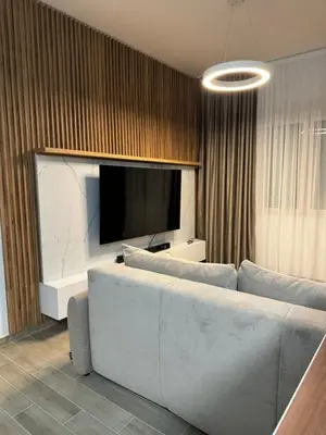 a living room with a couch and a flat screen tv at Ekaterina3VA in Becici