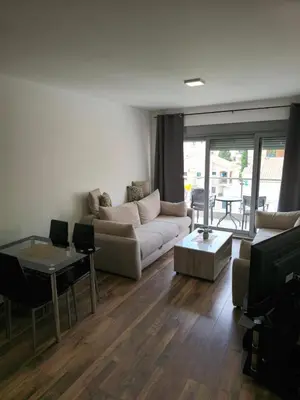 a living room with a couch and a table at Omega 3 Apartment Budva in Budva