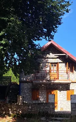 an old stone house with a red roof at VD Forest villa in Cetinje