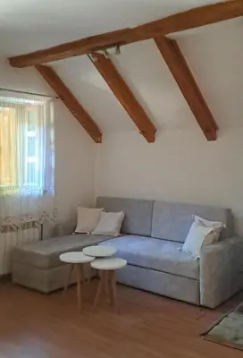 a living room with a couch and two tables at VD Forest villa in Cetinje