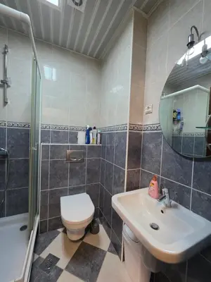 a bathroom with a toilet and a sink and a shower at G apartment city centre Budva in Budva