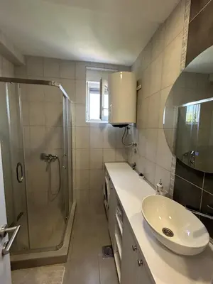 a bathroom with a sink and a shower at Studio Soleil in Cetinje
