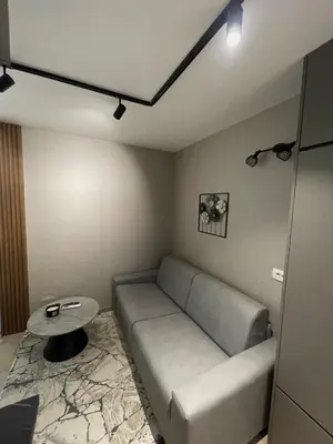 a living room with a couch and a table at Apartmani Petrovac in Petrovac na Moru