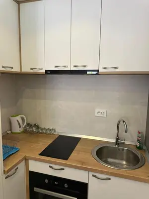 a kitchen with a sink and a counter top at Apartman Vuk in Budva