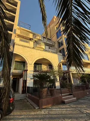 a building with a palm tree in front of it at Studio apartman Melissa in Budva