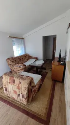 a living room with a bed and a table in it at Apartments Nera in Utjeha