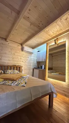 a bedroom with a bed and a large mirror at Brvnara Toma in Cetinje