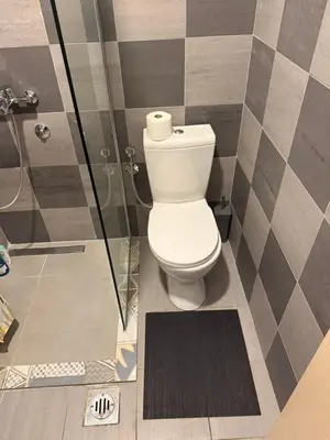 a bathroom with a toilet and a glass shower at Studio apartament Vukcevic 2 in Golubovci
