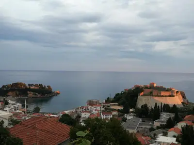a view of a town and a body of water at Apartment Luna in Ulcinj