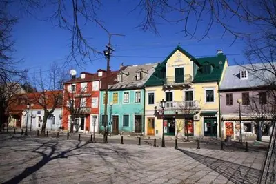 a group of buildings on a city street at Apartman Martinović in Cetinje