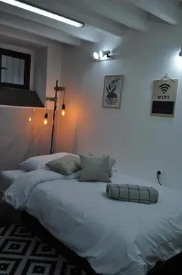 a bedroom with a large white bed in a room at Tip top downtown in Podgorica