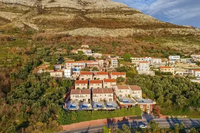 an aerial view of a town on a hill at Tamape apartment in Katun