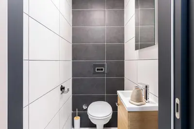 a bathroom with a toilet and a sink at Olive Apartment in Sveti Stefan