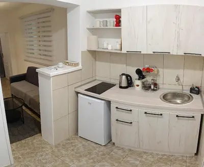 a small kitchen with a sink and a counter top at Tea23 in Kotor