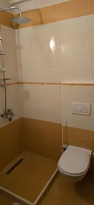 a bathroom with a toilet and a shower at Hotel Porto Otrant in Ulcinj