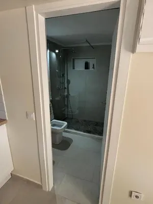 a bathroom with a toilet and a glass shower at studio Oliva home in Utjeha