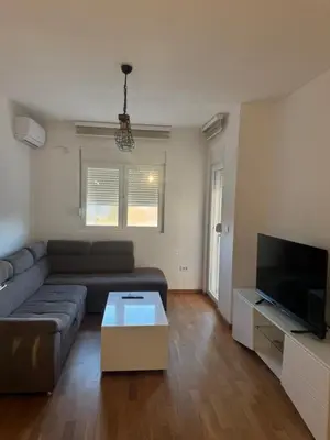 a living room with a couch and a flat screen tv at Apartmani Odmor in Podgorica
