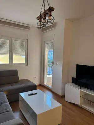 a living room with a couch and a tv at Apartmani Odmor in Podgorica