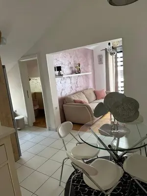 a living room with a glass table and chairs at Apartman Mimi in Budva