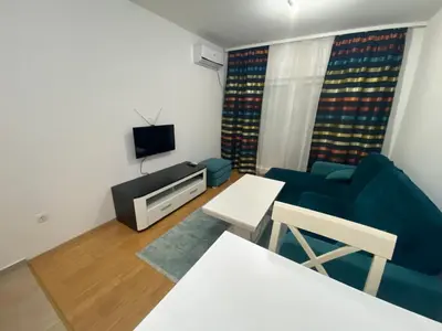 a living room with a couch and a tv at Apartman Podgorica in Podgorica