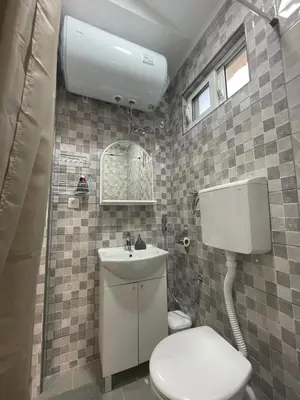 a small bathroom with a toilet and a sink at Asijaapartmani in Bar