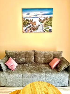 a couch in a living room with a picture on the wall at Sunny Hills Apartment in Seoca