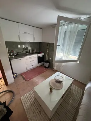 a kitchen with a white table in a room at Apartman Adea in Donji Štoj