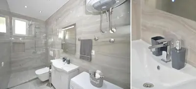 a white bathroom with a sink and a toilet at Holiday Home Stanka in Kotor