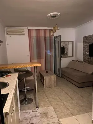 a living room with a couch and a table at Budva in Budva