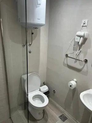 a small bathroom with a toilet and a sink at Apartmani Filipovic in Podgorica