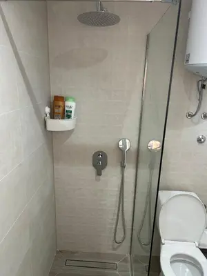 a bathroom with a shower and a toilet at Apartmani Filipovic in Podgorica