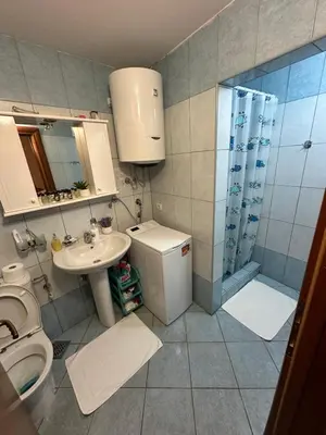 a bathroom with a toilet and a sink and a shower at Iskra house - Perazica Do in Perazića Do