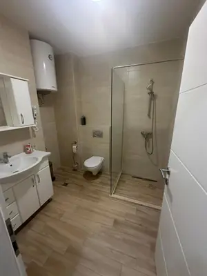 a bathroom with a shower and a toilet and a sink at AB LUX Apartmani 401 in Sutomore