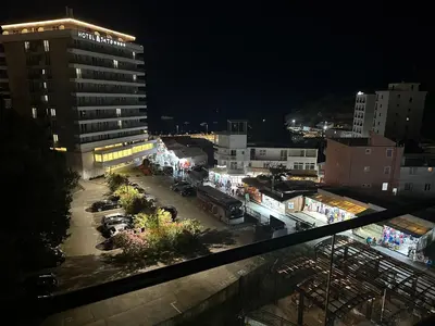 a view of a parking lot at night at AB LUX Apartmani 401 in Sutomore
