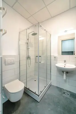 a bathroom with a shower and a toilet and a sink at TQ City Apartments in Radanovići