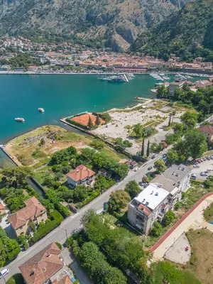 an aerial view of a town next to a body of water at Mia Stella in Kotor