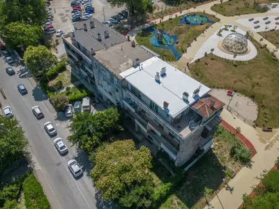 an aerial view of a building in a parking lot at Mia Stella in Kotor