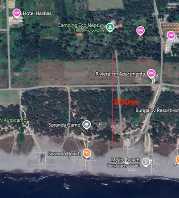 a map of a city with buildings and roads at Neptun Beach & Forest Cabins in Ulcinj
