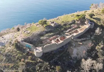 an aerial view of an island in the ocean at Gio Bella in Sutomore