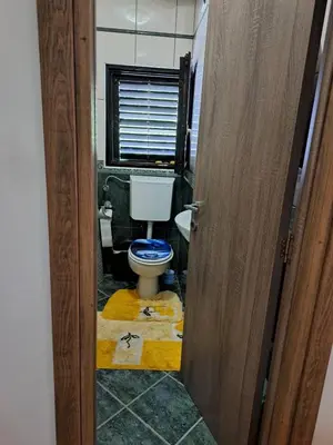 a bathroom with a blue toilet in a room at Holiday 2 in Kotor
