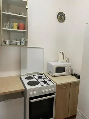 a kitchen with a stove and a microwave at Bigova Peace Oasis in Bigovo