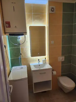 a small bathroom with a sink and a toilet at Sunny Apartment in Prijevor