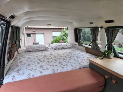 a bed in the back of a camper van at Camperlife Montenegro in Podgorica