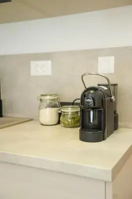 a toaster sitting on a kitchen counter with two jars at Helen studio apartment in Kotor