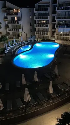 a large swimming pool in the middle of a building at Infinity Apartment Blue Horizont Przno in Kravlja