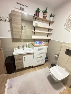 a bathroom with a toilet and a sink at Lux apartman sa garažom in Budva